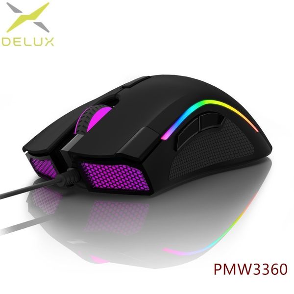 

delux m625 pmw3360 sensor gaming mouse 12000dpi 7 programmable buttons rgb backlight wired mice with fire key for fps gamerhello