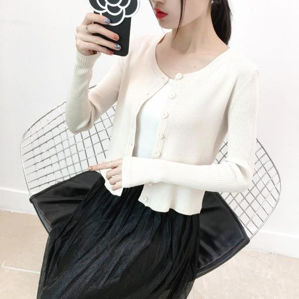 

women's sweaters spring summe 2021 female knit cardigan sweater coat short ladies a little shawl knitted jacket, White;black