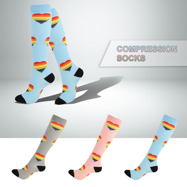 

men's socks running men women compression heart prints outdoor cycling long pressure comfortable stockings, Black