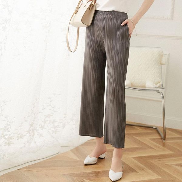 

women's pants & capris trousers pleated nine points straight leg female show thin big yards tall waist wide legged in spring and summer, Black;white