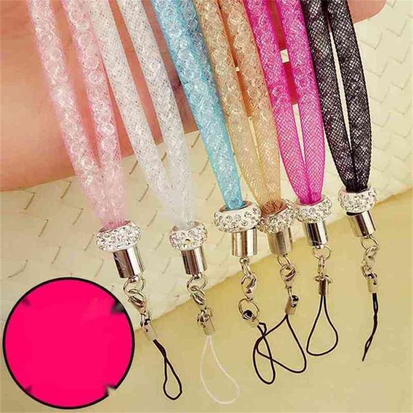 

fashion glitter phone hanging rope chain portable neck ropes detachable cell phone strap neck lanyard hang rope for mobile phone badge g70nx, Red;brown