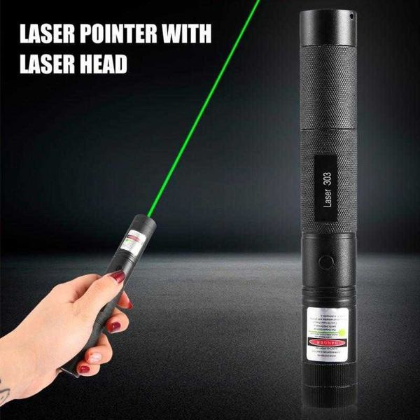 Potente penna laser puntatore laser verde luce anodizzata dura penna puntatore nero 303 messa a fuoco regolabile 532nm per caccia arrampicata