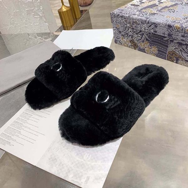 

slippers designer slipper bags women indoor l suitable for spring and winter lovely wool slippers are worth having 35-40 with box, Black