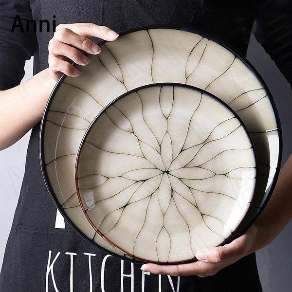 

dishes & plates creative underglaze ceramic plate nordic vintage crack texture round dinner el restaurant serving tray home decoration