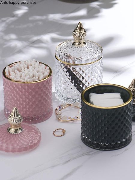 

nordic crown glass storage jar kitchen gadgets storage jewelry box aroma candle jar dressing table living room decoration modern