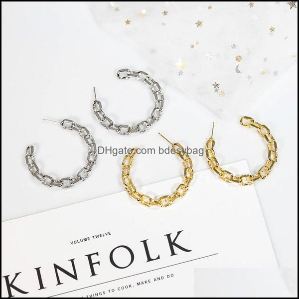

hoop jewelryhoop & hie gold color hollow chains earrings women open c shaped simple big circle boucle doreille femme drop delivery 2021 e3yf, Golden;silver