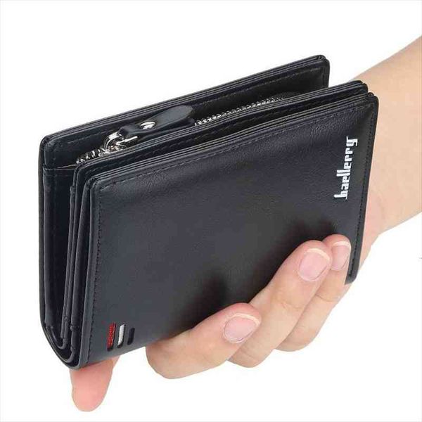 

brand men pu leather short wallet with zipper coin pocket vintage big capacity male money purse card holder, Red;black
