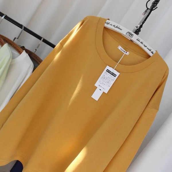 

women's t-shirt cotton long sleeve t shirt autumn 2021 loose large korean version versatile solid color matching bottom top, White
