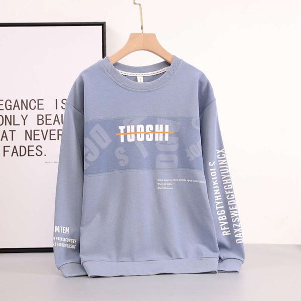 

sleeve t-shirt long 2020 new pure cotton and autumn middle school boys' sweater children's spring top, Blue
