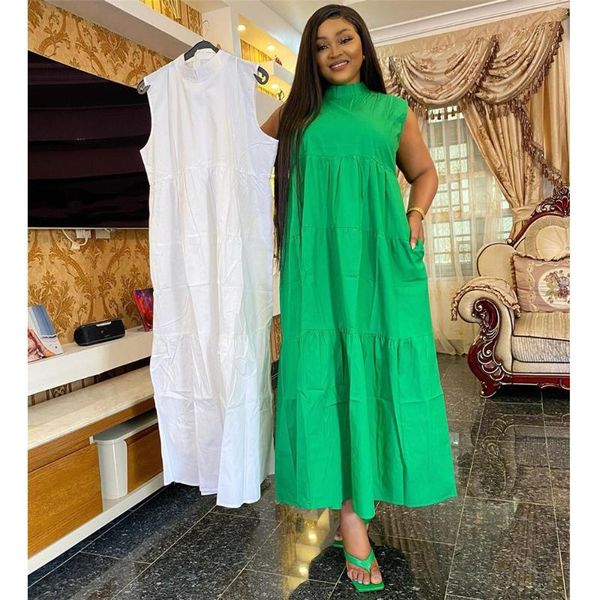 

ethnic clothing 2021 fashion women african clothes solid colors sleeveless maxi dress africa kanga pleated shirt loose casual, Red