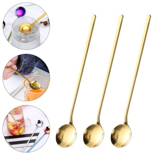 

5 pcs japanese style simple long handle dessert coffee mixing round spoon