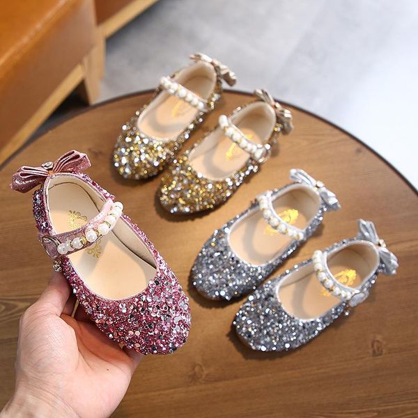 

girls' single shoes 2021 summer versatile children' shoes children' baotou sequin fashion little girl soft sole princess, Black;grey