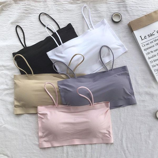 

camisoles & tanks summer women sling tube bra breathable chest pad wearing underwear seamless ice silk breast wrap lingerie female, Black;white