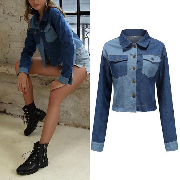 

women's jackets women splicing denim female long-sleeved casual bmf88, Black;brown