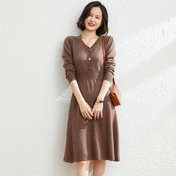 

women's sweaters 2021 womens autumn 100% cashmere and winter knitted dresses pullovers solid warm soft knee-length dress, White;black