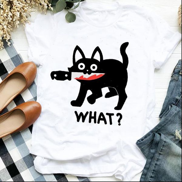 

women lady cat funny clothing cartoon animal fall halloween print t tee womens tshirt female shirt clothes graphic t shirt, White