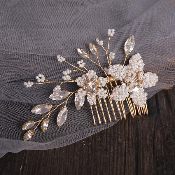 

hair clips & barrettes a pair flower bride comb jewelry headpieces full beads inlaid side combs bridal decorative accessories ml, Golden;silver