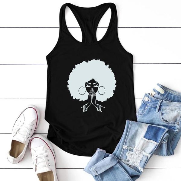 

women's tanks & camis 2021 fashion praying woman printing tank women sleeveless summer vest female harajuku crew neck ladies cotton, White