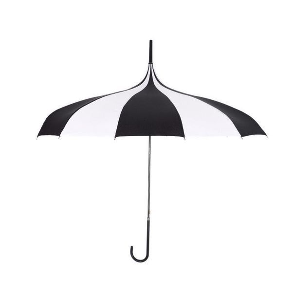 

1pcs black and white rain umbrella women big large long handle gothic classical windproof tower pagoda style