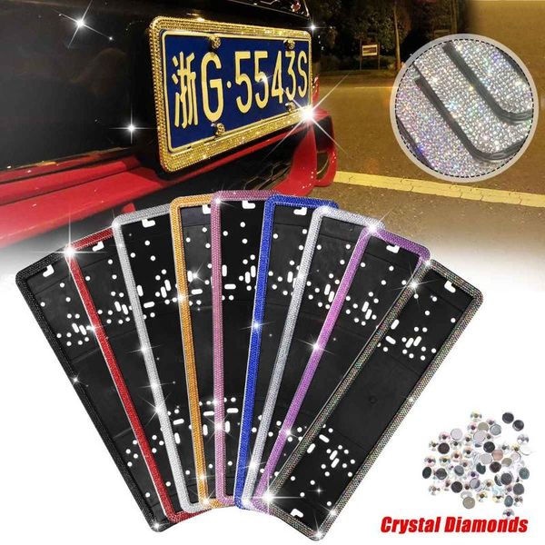 

1pcs russian car european license plate frame luxurious crystal 4 diamond rows number plate holder front rear
