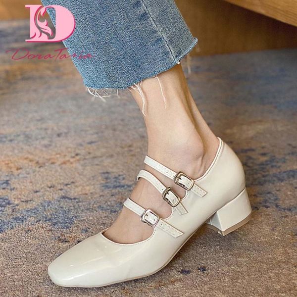 

doratasia new fashion ladies spring square toe pumps chunky heels buckle pumps women elegant concise office shoes woman, Black
