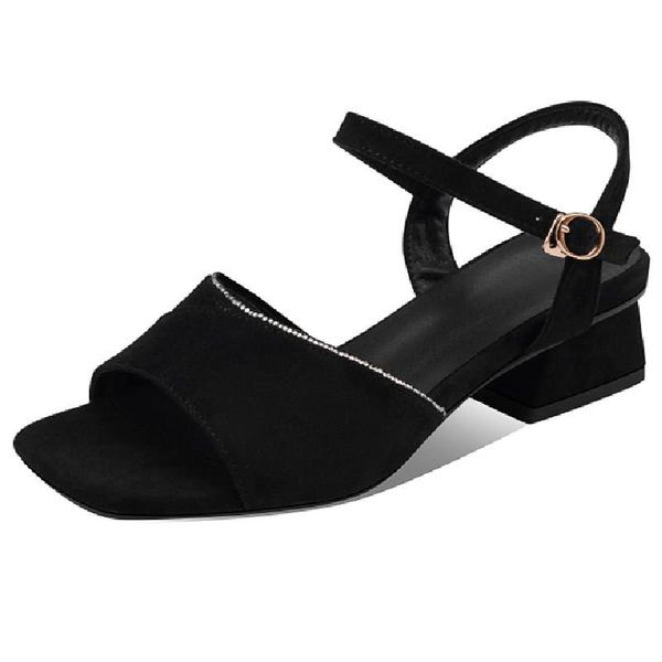 

sandals 2021 women's suede summer shoes fashion ankle strap block heels gladiator casual classic party female, Black