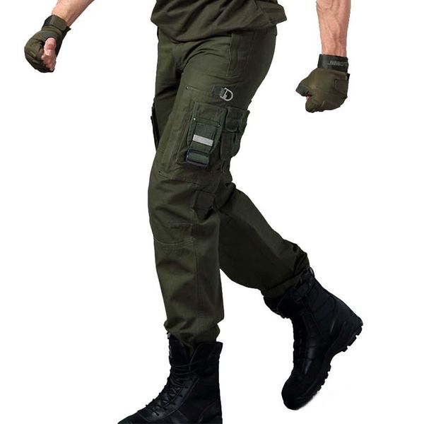 

men's pants cargo men outdoor cotton multi-pocket swat combat trousers wearable straight tactical army work joggers, Black
