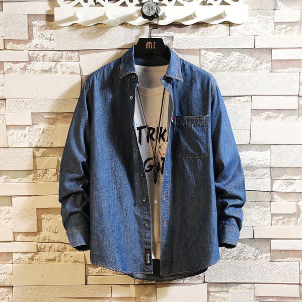 

2021 new arrival men's solid long sleeve jeans jacket wash denim cowboy shirts men casual 713m, Black;brown