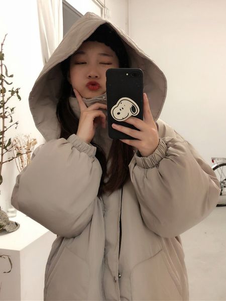 

2021 Cotton Clothing New Oversize Fashion Mid Long Solid Loose Bread Winter Coat Women 2ofw, Black
