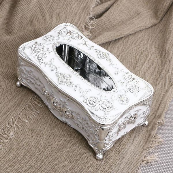 

continental carved upscale acrylic tissue box pumping tray retro acrylic napkin box home restaurant decorations(silver white)