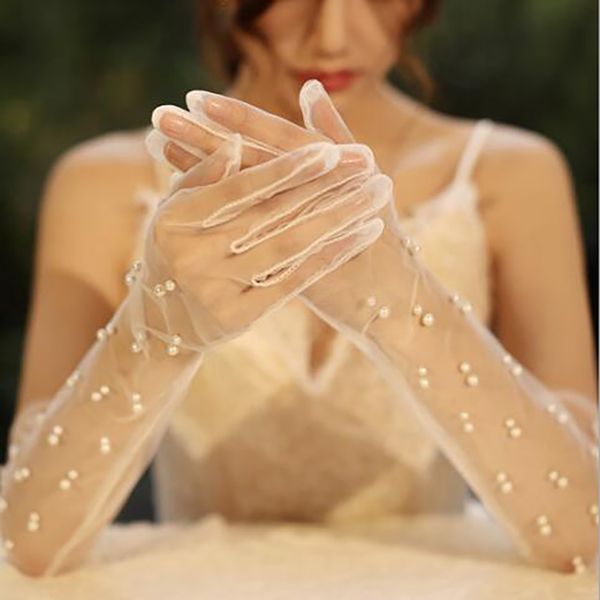 

long gloves sheer tulle gloves diy for ivory pearls decoration finger party fingerless glove, Blue;gray