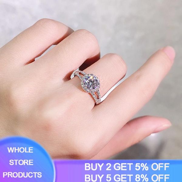 

cluster rings fashion 2 female finger 925 sterling silver micro pave zircon for women love wedding jewelry with certificate, Golden;silver