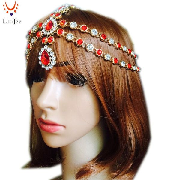 

hair clips & barrettes red with crystal diamante head chain kundan stome band jewelry wedding bridal birthday boho, Golden;silver