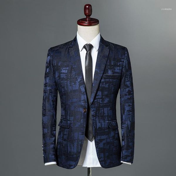 

luxury party prom blazer tuxedo 2021 classic retro slim suit jacket men's single button casual print size 5xl1, White;black