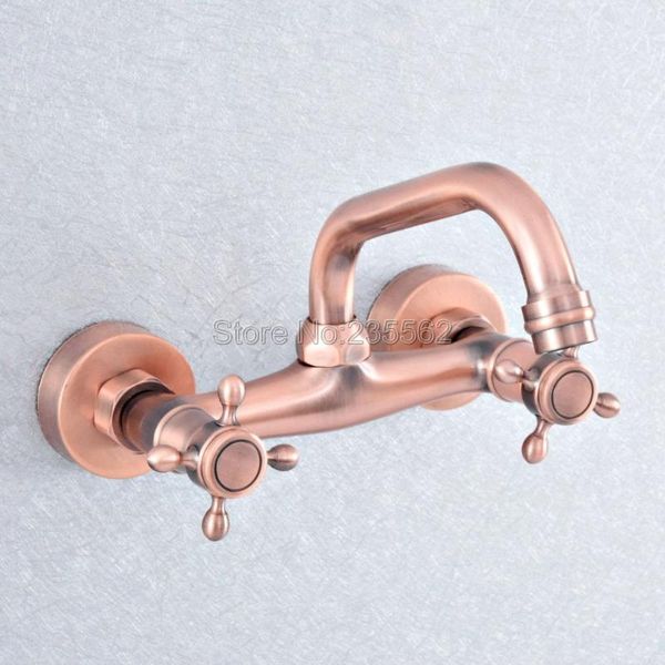 

bathroom sink faucets antique red copper kitchen faucet mixer tap swivel spout wall mounted double handles lsf860