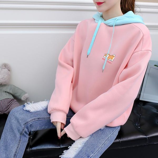 

women's hoodies & sweatshirts autumn spring shiba cartoon print women harajuku kawaii streetwear casual loose contrast color splicing f, Black