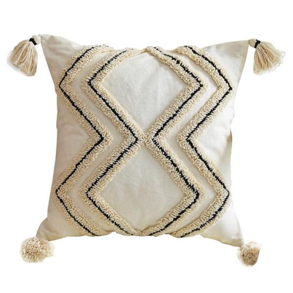 

pillow case nordic boho throw woven tufted striped cushion cover with tassels b03e