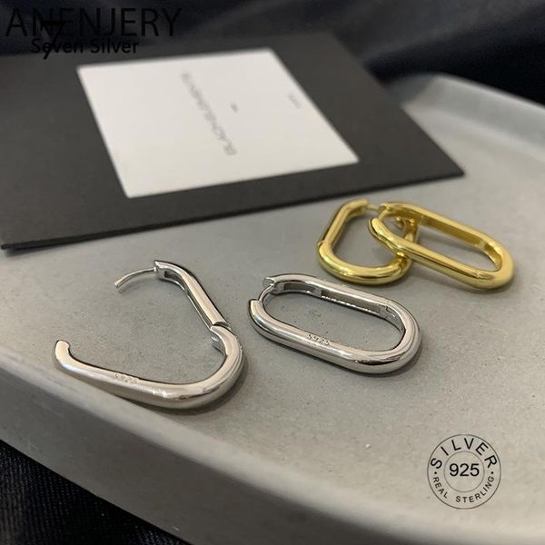 

hoop & huggie 925 sterling silver korean oval earrings for women gold retro elegant geometric color earring, Golden;silver
