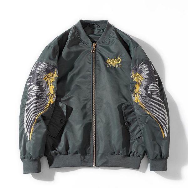 

men's jackets bomber jacket men animal embroidery women casual baseball bird fashion streetwear male chamarras para hombre, Black;brown