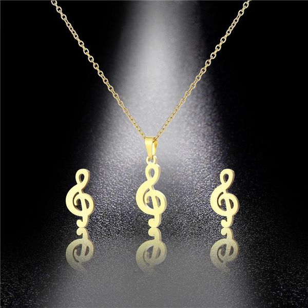 

earrings & necklace musical notes jewelry sets stainless steel symbols shape pendant necklaces gift, Silver