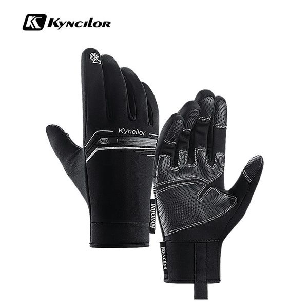 

cycling gloves full finger autumn winter windproof pu touch screen bike mtb breathable shockproof sport hiking, Black