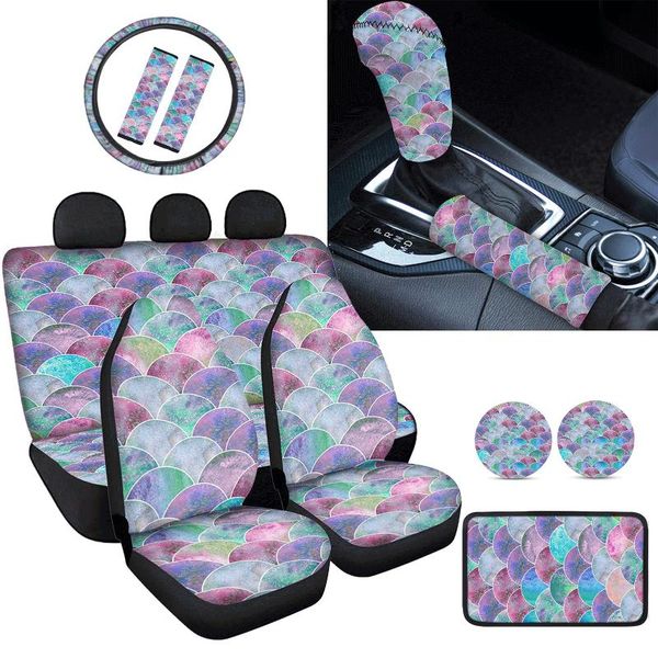 

car seat covers instantarts light mermaid scales printed washable accessories sets belt cushions nonslip center console cover