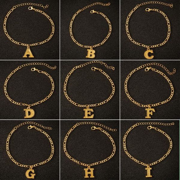 

anklets vintage a-z charm anklet bracelet for women men stainless steel cuban chain ancient alphabet foot jewelry friendship, Red;blue
