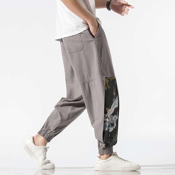 

new spring elastic waist linen casual pants, Blue