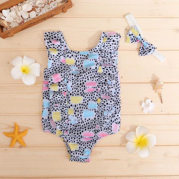 

one-pieces toddler baby girls one piece dot printed ruffles swimsuit swimwear swimming suit for infant 2021 summer bañador, Black