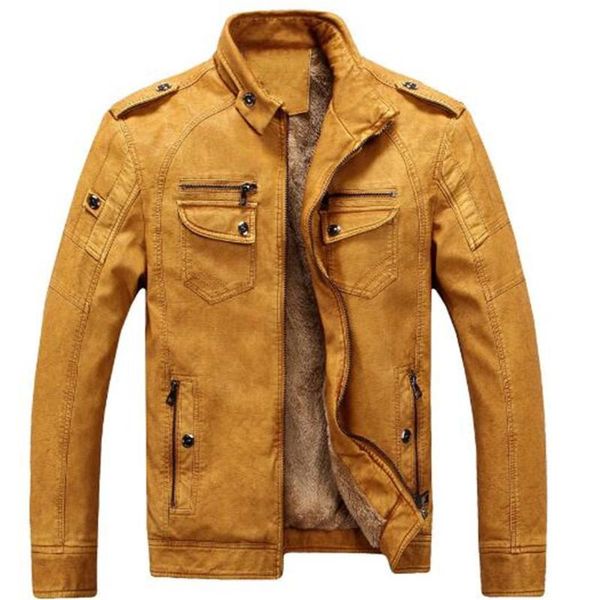 

men's jackets winter young leather jacket plus velvet retro distressed stand collar pu thick and short slim coat, Black;brown