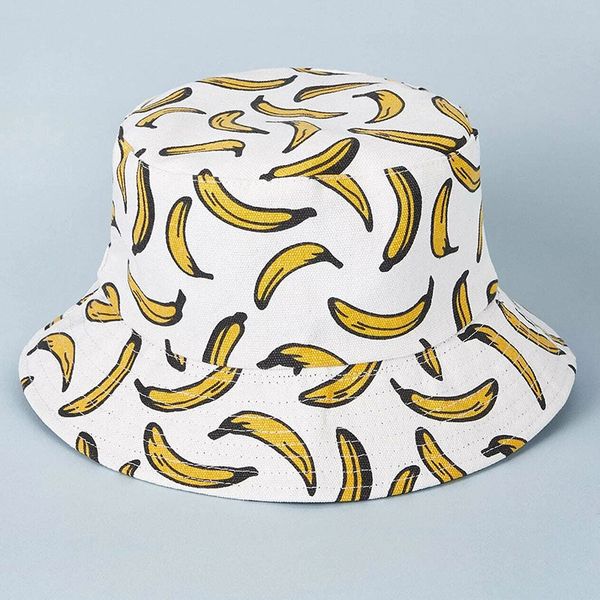 

banana print double-sided fisherman's fashion men's and women's street hip-hop sun lovers basin hat, Yellow