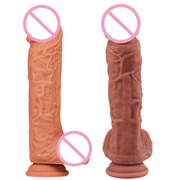 NXY Dildos Analspielzeug Manly Thick Double Layer Liquid Silica Gel Simulation Big Yang mit False Penis Plug Masturbation Dilator Adult Sex Toy 0225