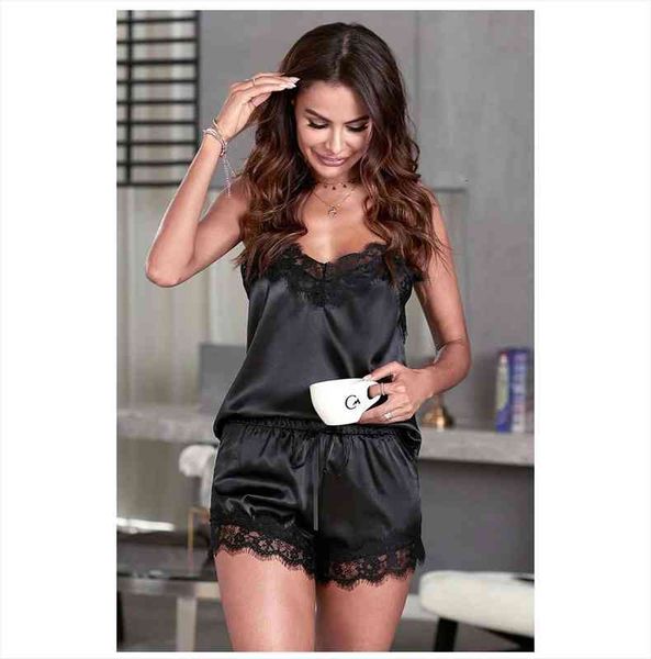 

underwear set bow lace women sleepwear pajamas fashion temptation silk satin night suit feamle elegant luxurious lingerie, Black;red