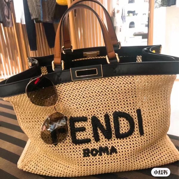 

[correct version]grass woven letter beach travel shopping one shoulder mommy large capacity tote bag